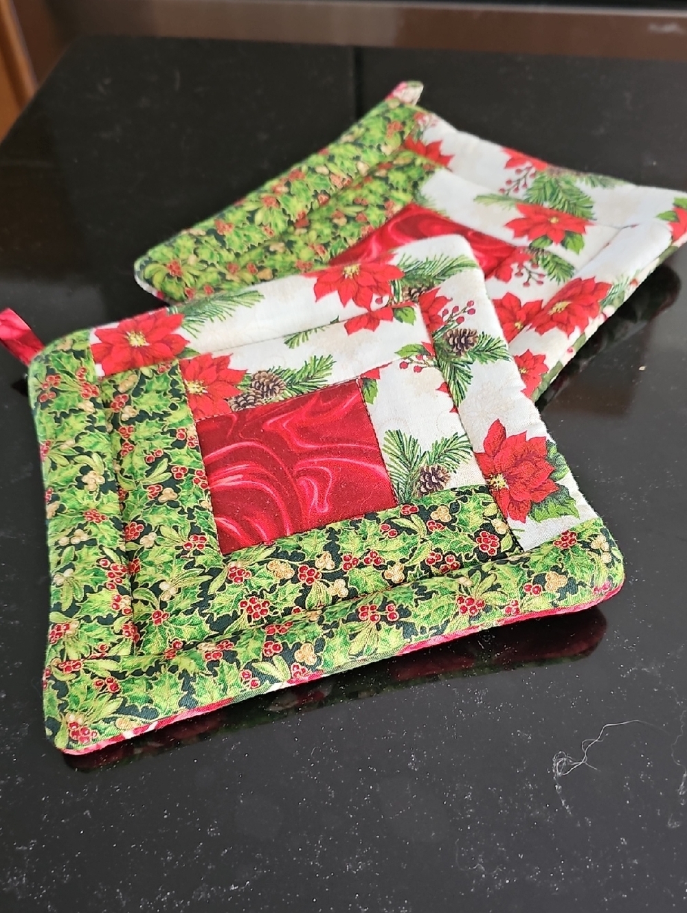 Festive Red & Green Quilted Potholders